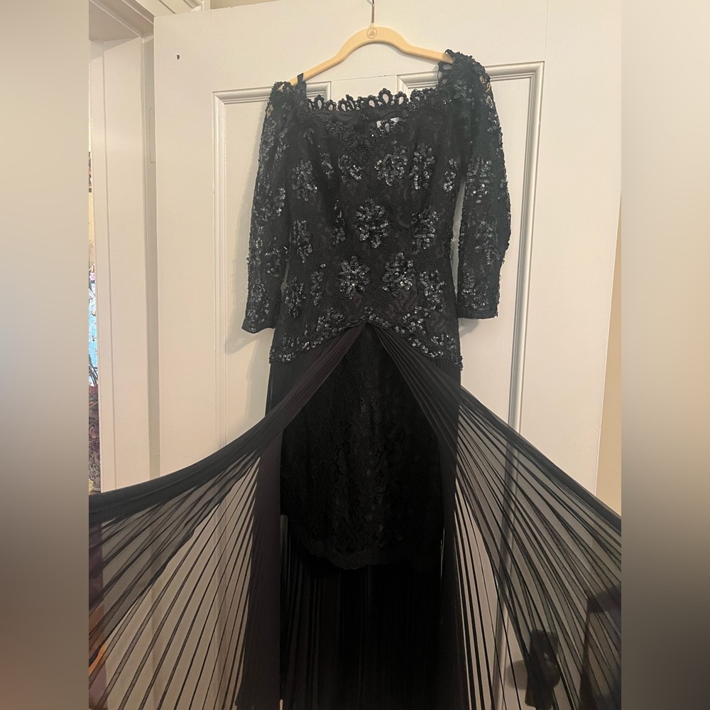 Grace Charles Vintage Black Beaded Lace Evening Dress